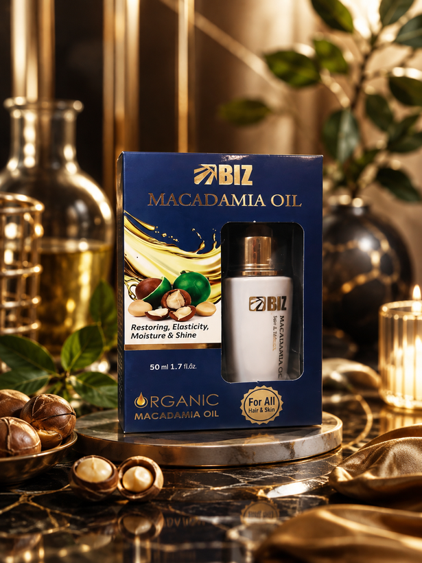🌿 روغن ماکادمیا اگزونیک بیز ( BIZ ) نمونه اصلی | تغذیه و تقویت مو، پوست و ناخن ✨