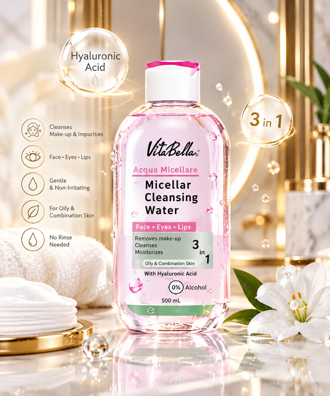 🌸 میسلار واتر ویتابلا | پاک‌کننده آرایش پوست چرب و مختلط